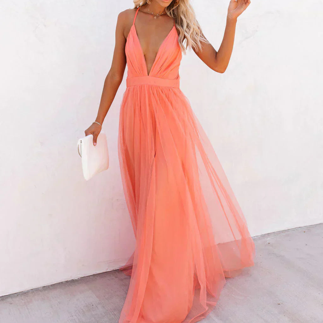Marina | Vestido largo en color coral