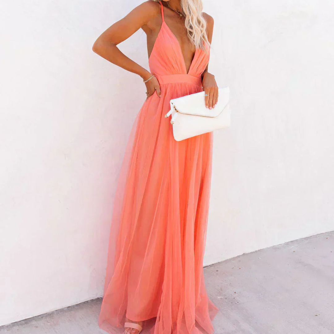 Marina | Vestido largo en color coral