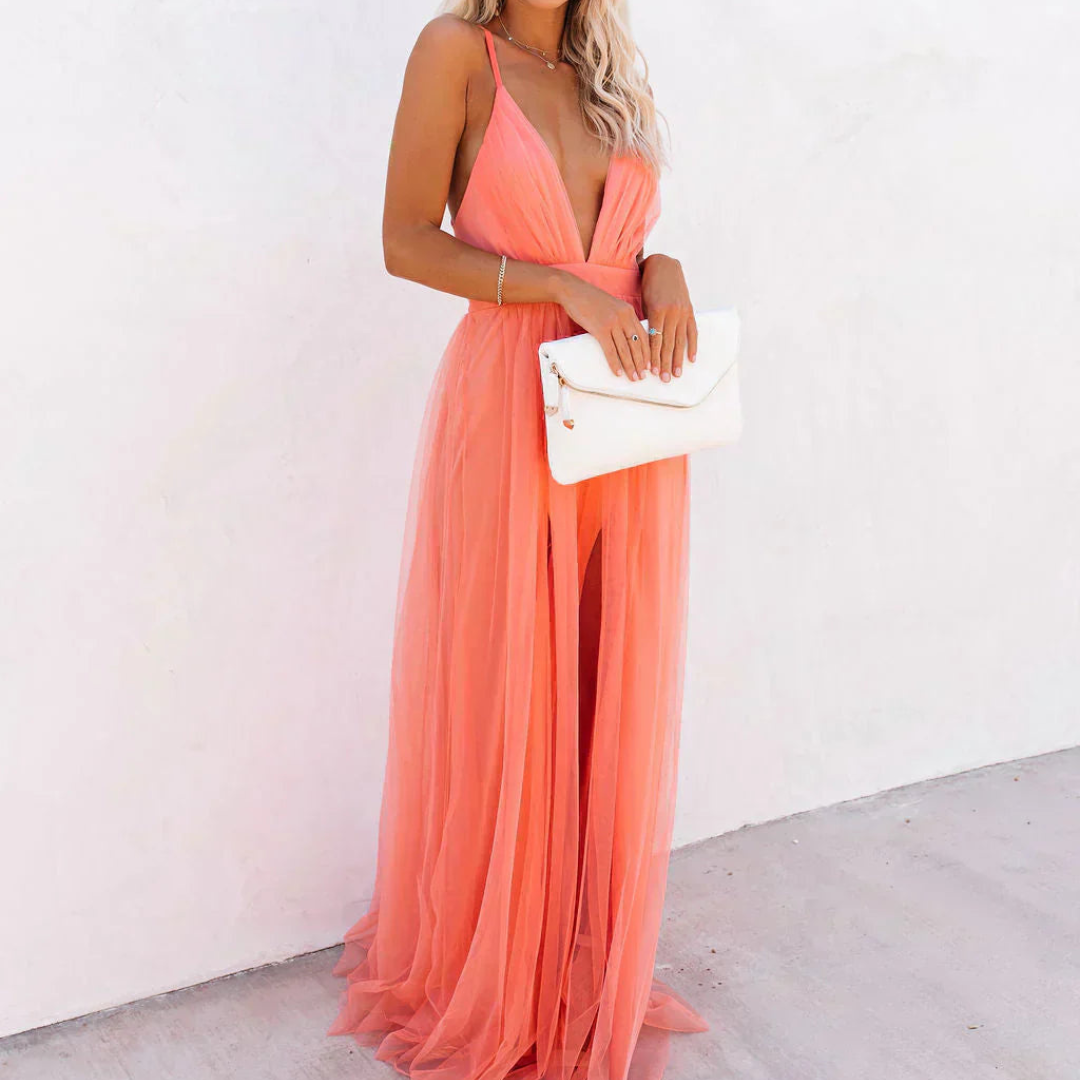 Marina | Vestido largo en color coral