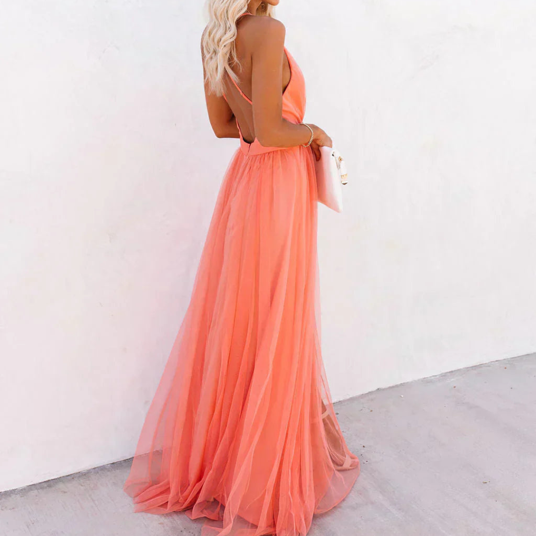 Marina | Vestido largo en color coral